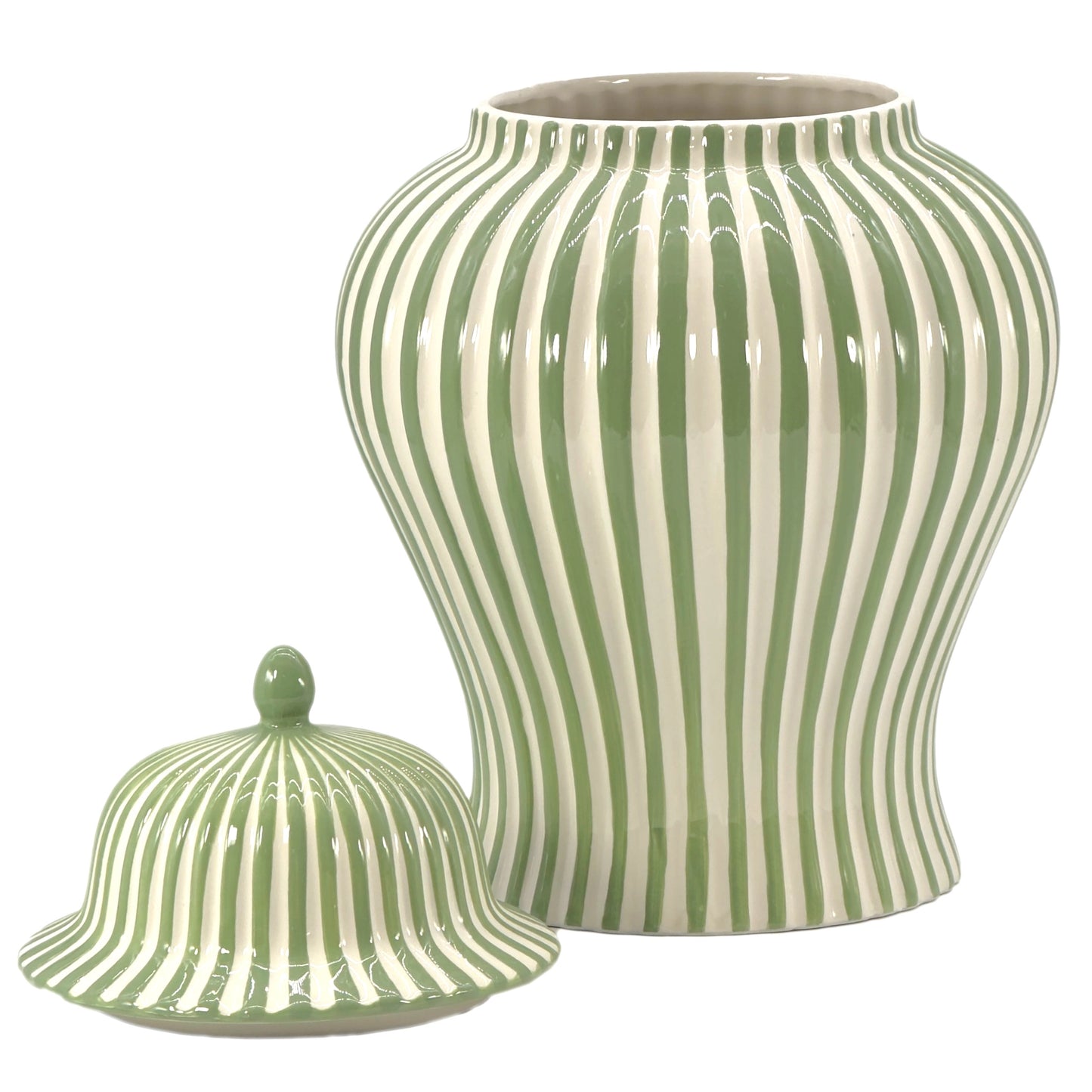 Candy Cane Striped Ceramic Vase 18", Green