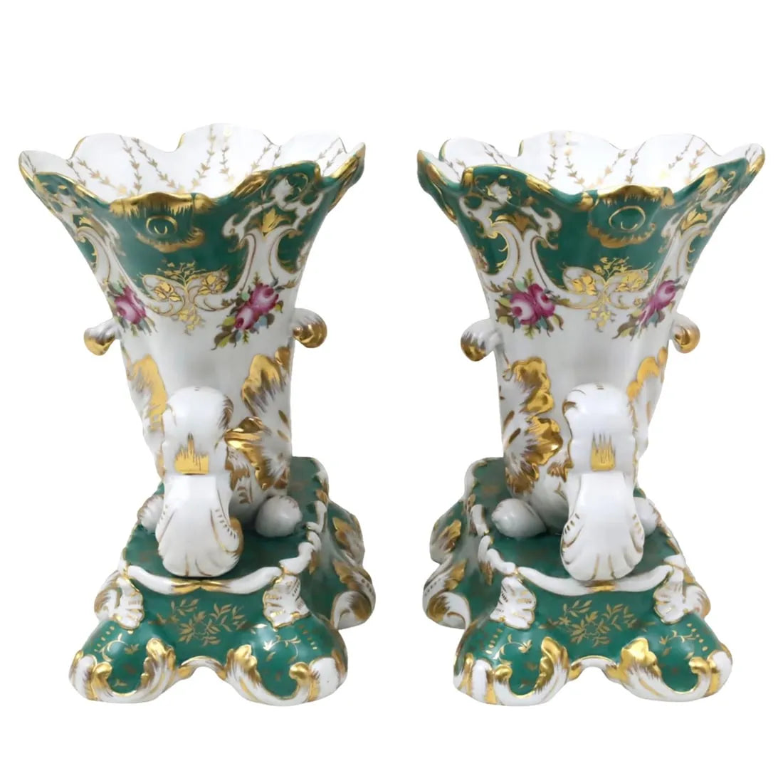 Pair of "Old Paris" Porcelain Cornucopia Planters