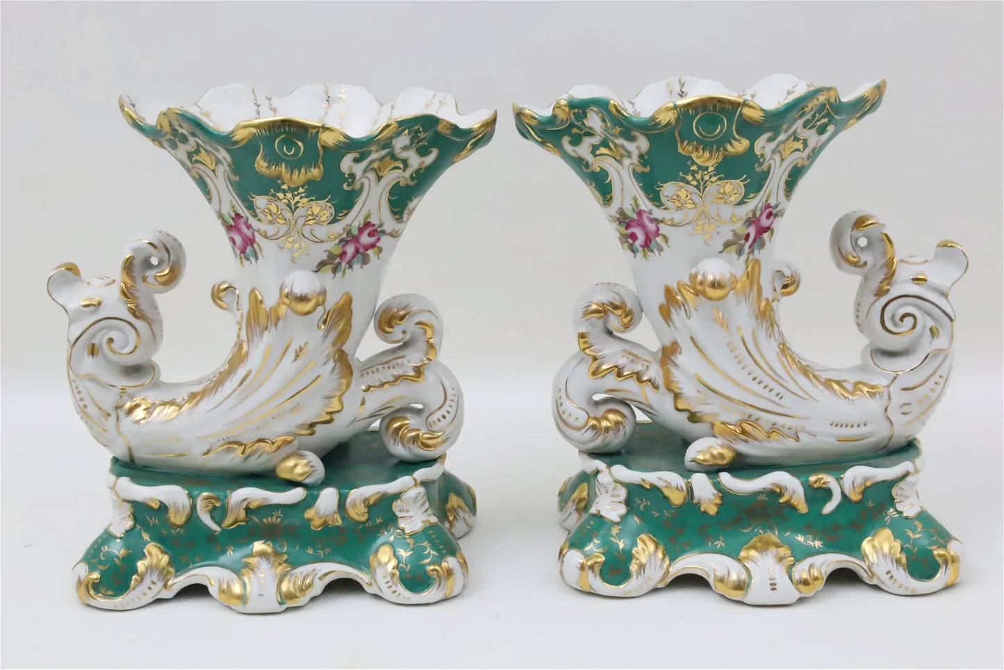 Pair of "Old Paris" Porcelain Cornucopia Planters