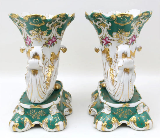 Pair of "Old Paris" Porcelain Cornucopia Planters