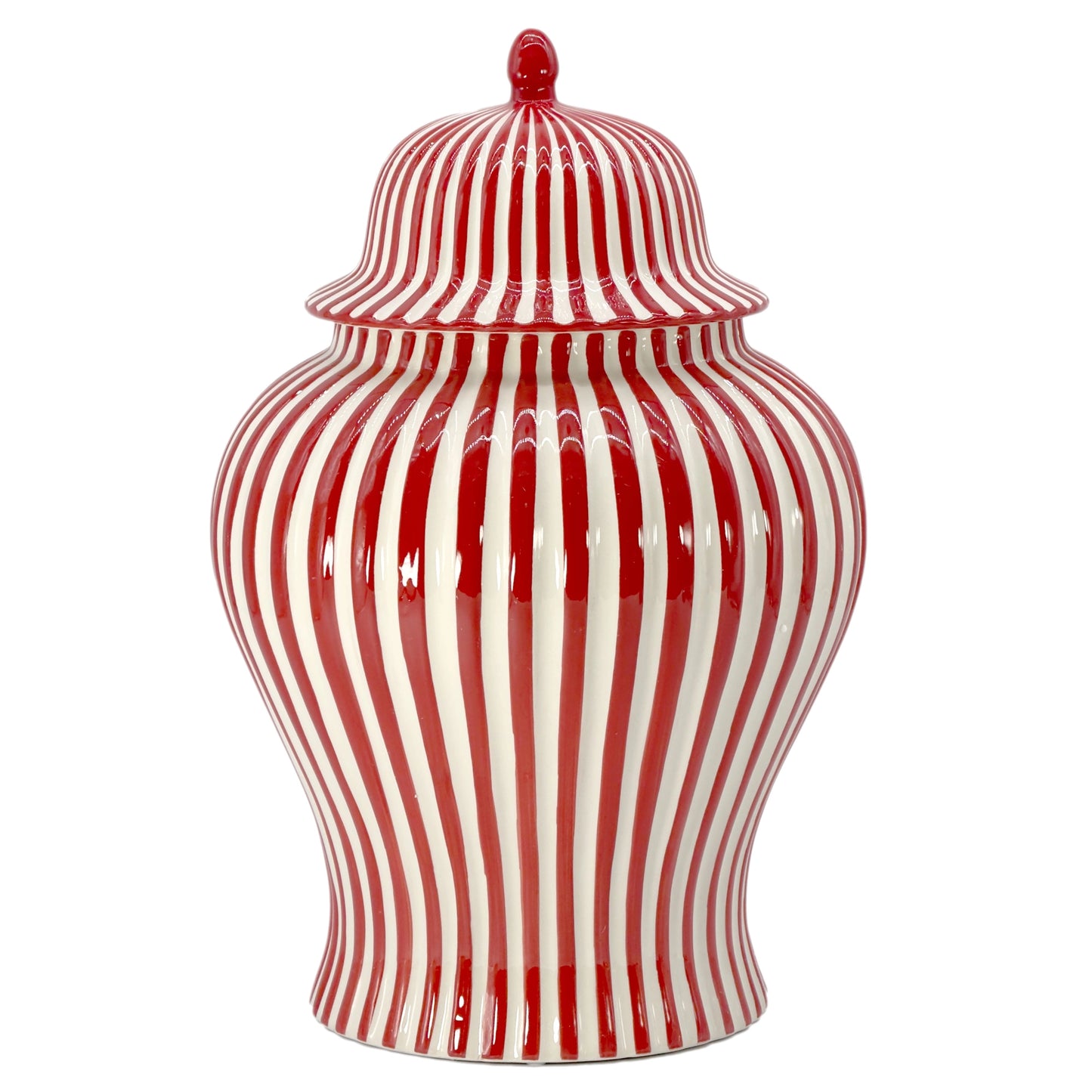 Candy Cane Striped Ceramic Vase 18", Red