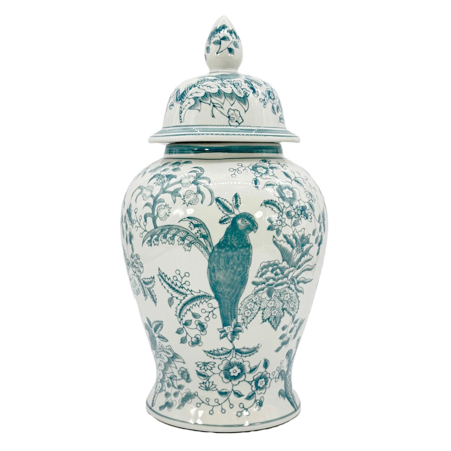 Blue & White Chinoiserie Ceramic Jar 18"