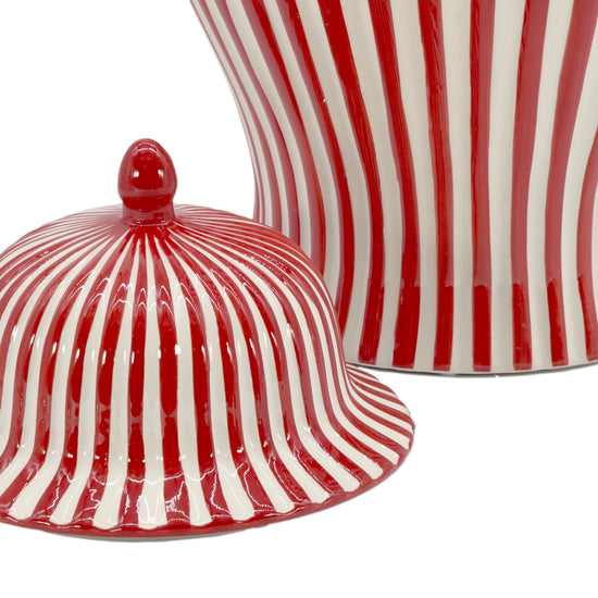 Candy Cane Striped Ceramic Vase 18", Red