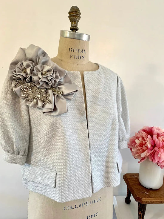 Silver blazer with Statement Ruffle