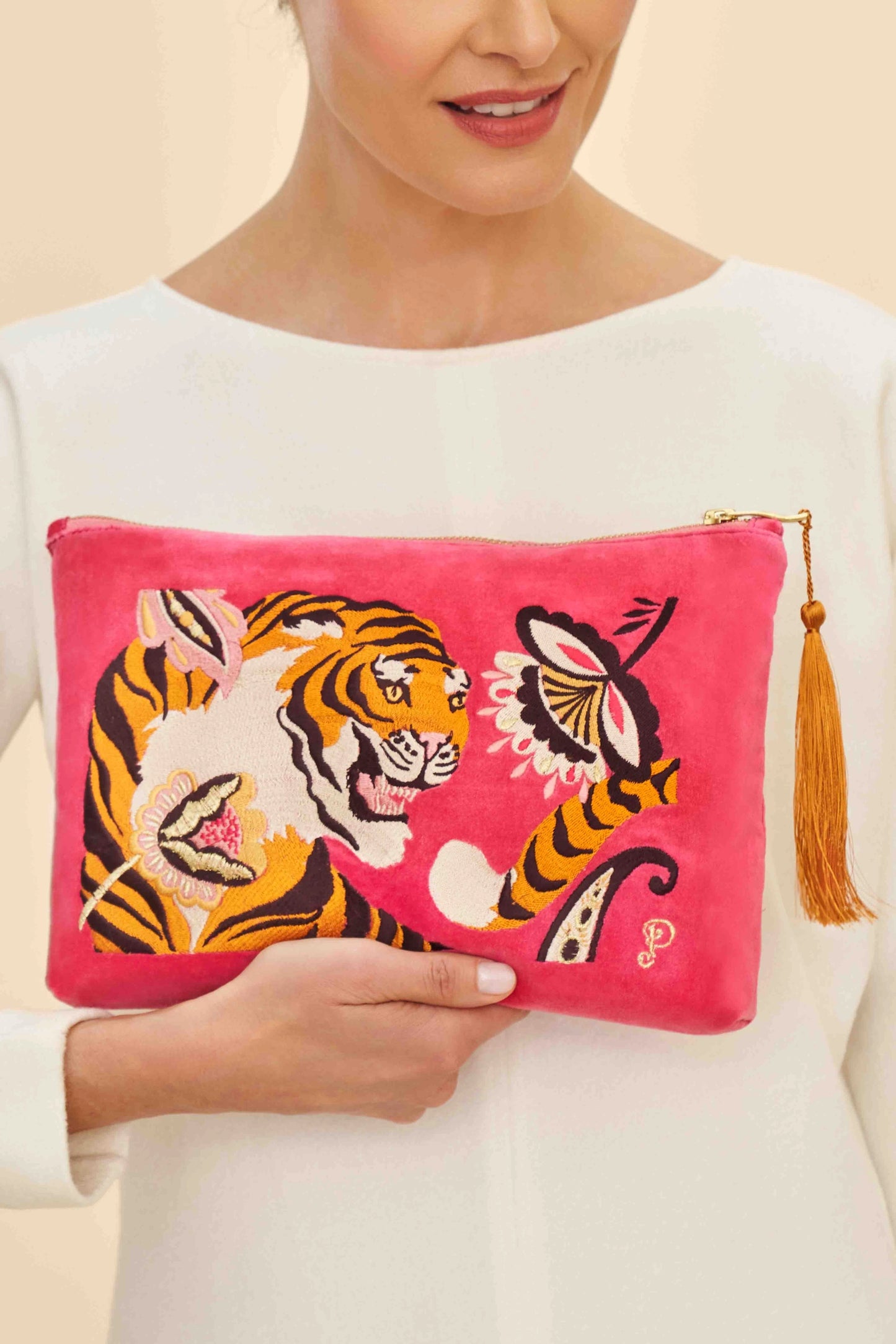 Velvet Zip Pouch, Thrill of the Tiger