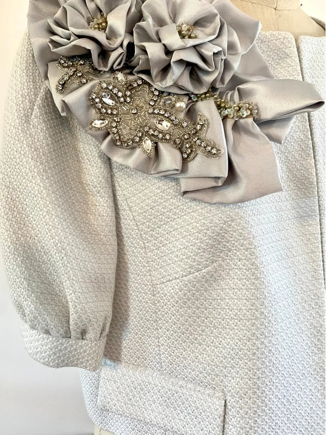 Silver blazer with Statement Ruffle