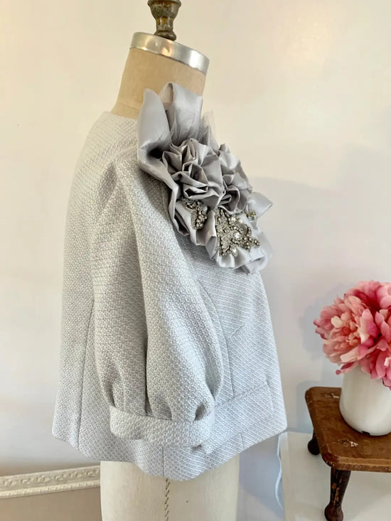 Silver blazer with Statement Ruffle