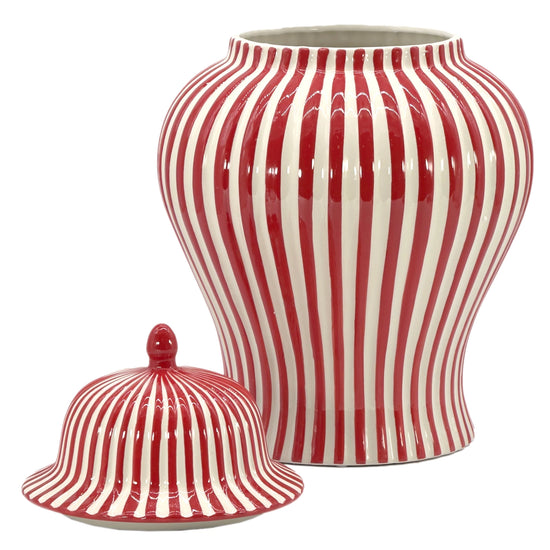 Candy Cane Striped Ceramic Vase 18", Red