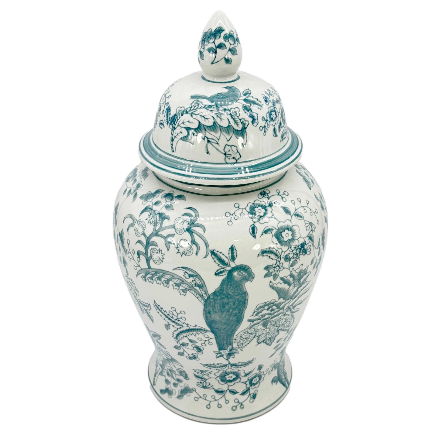 Blue & White Chinoiserie Ceramic Jar 18"