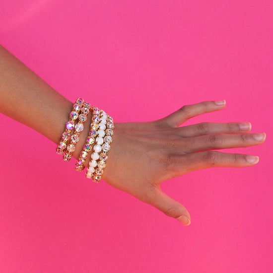 White Crystal & 10K Gold Stretch Bracelet