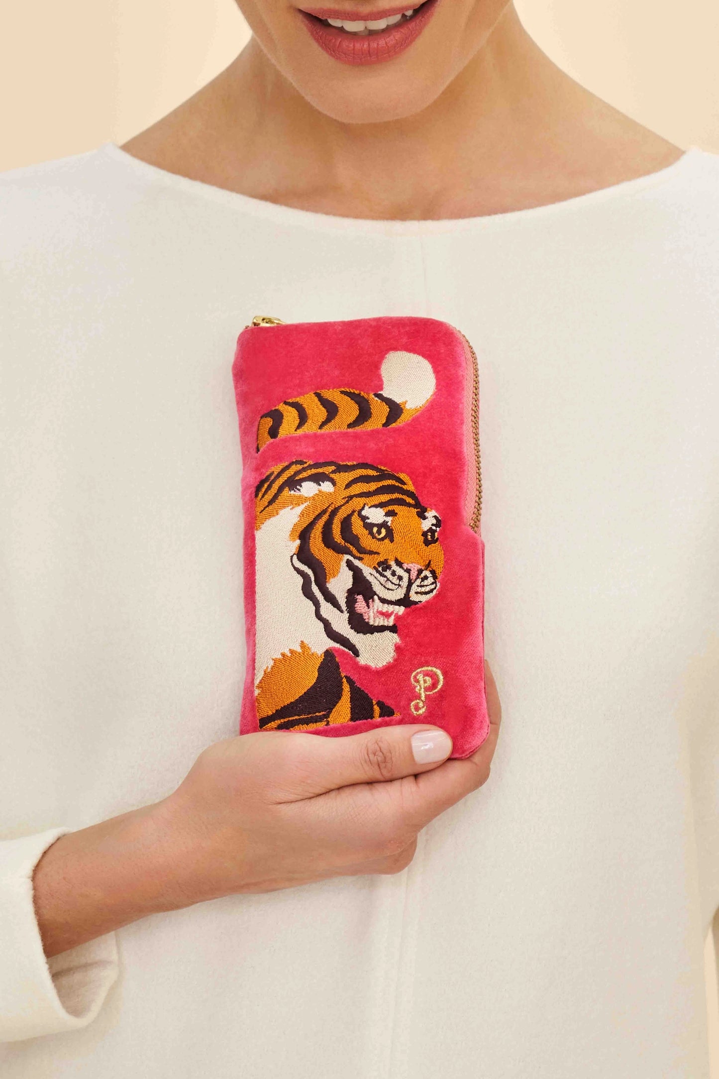 Velvet Embroidered Glasses Pouch, Thrill of the Tiger