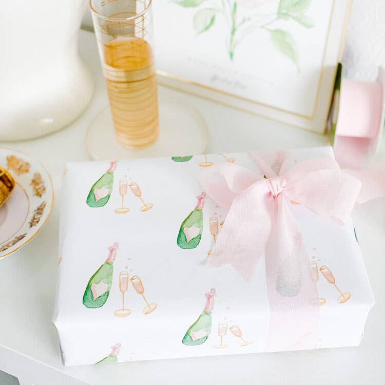 Champagne Toast Watercolor Wrapping Paper 3 Sheets