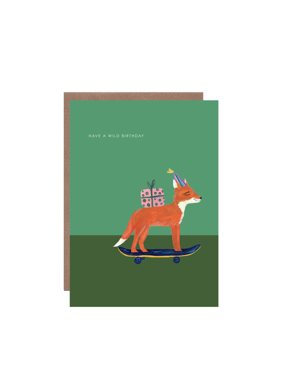 Hutch Cassidy - Fox on Skateboard Birthday Greetings Card